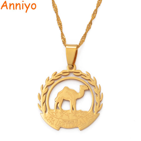 Anniyo Eritrea Map Flag Pendant Necklaces Chain Women Girls,Map of Eritrea Gold Color Jewelry African Necklace Ethiopia #109921