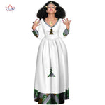 New African Bazin Dresses For Women African Full Sleeve Dresses For Women V-neck Ethiopia Clothing Wax Dashiki Fabric WY2998