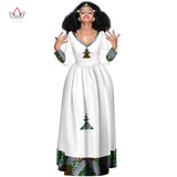 New African Bazin Dresses For Women African Full Sleeve Dresses For Women V-neck Ethiopia Clothing Wax Dashiki Fabric WY2998