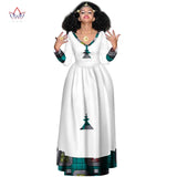 New African Bazin Dresses For Women African Full Sleeve Dresses For Women V-neck Ethiopia Clothing Wax Dashiki Fabric WY2998