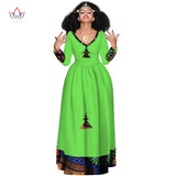 New African Bazin Dresses For Women African Full Sleeve Dresses For Women V-neck Ethiopia Clothing Wax Dashiki Fabric WY2998