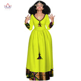 New African Bazin Dresses For Women African Full Sleeve Dresses For Women V-neck Ethiopia Clothing Wax Dashiki Fabric WY2998