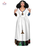 New African Bazin Dresses For Women African Full Sleeve Dresses For Women V-neck Ethiopia Clothing Wax Dashiki Fabric WY2998