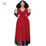 New African Bazin Dresses For Women African Full Sleeve Dresses For Women V-neck Ethiopia Clothing Wax Dashiki Fabric WY2998