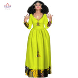 New African Bazin Dresses For Women African Full Sleeve Dresses For Women V-neck Ethiopia Clothing Wax Dashiki Fabric WY2998