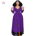 New African Bazin Dresses For Women African Full Sleeve Dresses For Women V-neck Ethiopia Clothing Wax Dashiki Fabric WY2998