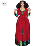 New African Bazin Dresses For Women African Full Sleeve Dresses For Women V-neck Ethiopia Clothing Wax Dashiki Fabric WY2998