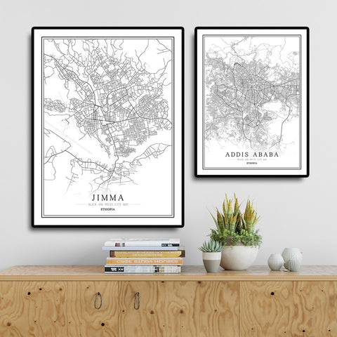 Ethiopia Creative city map Addis Ababa Abstract Canvas Paintings Black and white Wall Art Print Poster Picture Home Decoration