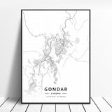 Gondar Addis Ababa Ethiopia  Canvas Art Map Poster