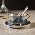 Ethiopia Postoral Coffee Cup Set Colorful Creative Bone China Vintage Drinkware Golden with Spoon Elegent Taza Tableware AF50BD