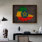 Country Flag Maps Poster Vintage Ethiopia Country Flag Map Canvas Print Home Decor Wall Art Decor No Frame