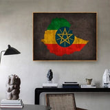 Country Flag Maps Poster Vintage Ethiopia Country Flag Map Canvas Print Home Decor Wall Art Decor No Frame