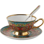 Ethiopia Coffee Cup Set Colorful Creative Bone China Vintage Drinkware Golden with Spoon Elegant Tazze Cups and Saucers AF50BD