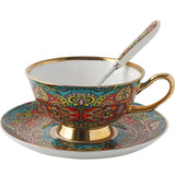 Ethiopia Coffee Cup Set Colorful Creative Bone China Vintage Drinkware Golden with Spoon Elegant Tazze Cups and Saucers AF50BD