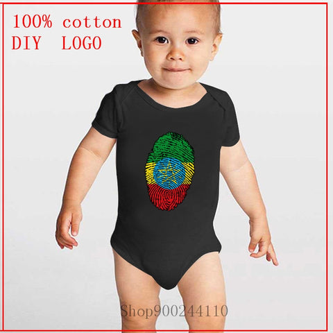 Ethiopia Flag Fingerprint printed Baby Bodysuits Baby Clothes cotton funny New Born summer Infant Bodysuit Costumes Pajamas