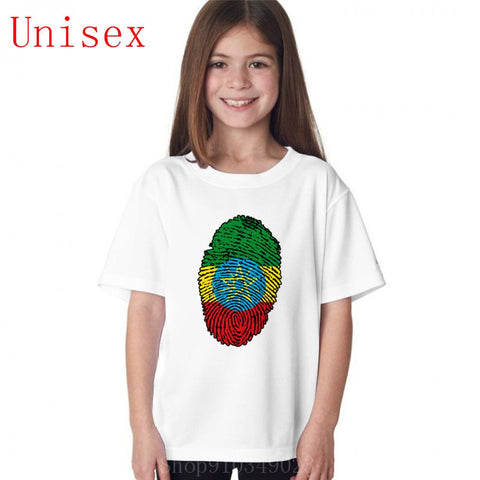 Ethiopia Flag Fingerprint childrens clothes g t shirt boys  boys clothes kids clothes girls 8 to 12nice cool  colorful suitable