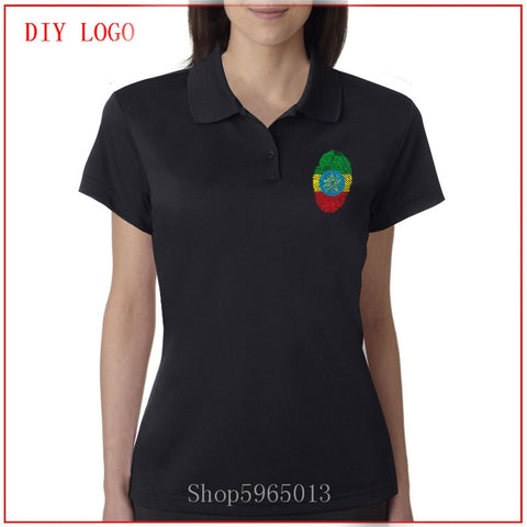 Cool Ethiopia Flag Fingerprint Shirts Custom Printing Long Sleeves Ultra Cotton Crew Neck Shirts young  blouse polo shirt women