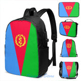 Funny Graphic print Eritrea Flag Banner USB Charge Backpack men School bags Women bag Travel laptop bag