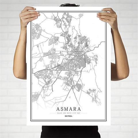 Eritrea Creative city map Asmara Abstract Canvas Paintings Black and white Wall Art Print Poster Picture Home Decoration