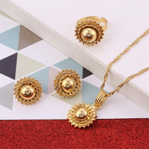 Ethiopian Gold Jewelry Sets Earrings Pendant Ring Kenya Traditional African Habesha Women Party African Wedding Jewelry