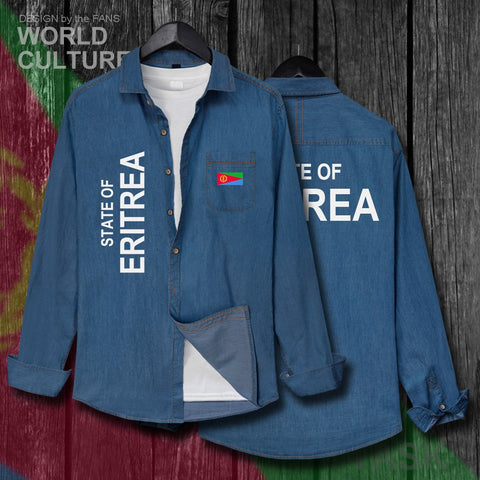 Eritrea Eritrean ERI ER Men Clothes Spring Autumn Cotton Turn-down Collar Jeans Shirt Long Sleeve Cowboy Coat Flags Fashion Tops